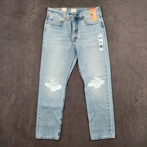 Levis 501 Original Jeans Womens 30x30 Light Wash Blue Straight Distressed NEW
